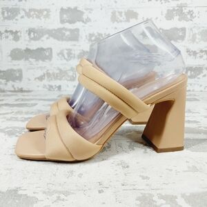 New Open Edit Stella Tan Block Heel Square Toe Slide Sandals X222